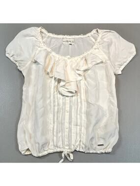 Vintage Y2K Abercrombie Small Blouse Top Ruffle Pintuck 100% silk boho Shirt